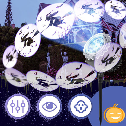 Lingvee Halloween Projector Light with 1 Film Slides Holiday LED Projector Lights Outdoor Reflectors Waterproof Landscape Decorative Rotation Lighting Movement Projection Lamp(Witch)
