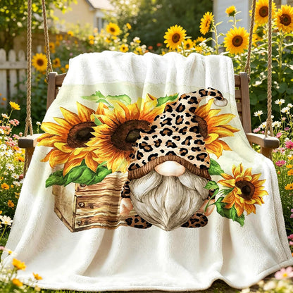 tiosggd Summer Sunflower Gnomes Blanket 60x50 Inches, Gnome Gifts for Women, Kids, Sister, Adults, Mom, Friends, Birthday Gifts, Soft Flannel Fleece Sunflower Throw Blanket for Couch Sofa Bed