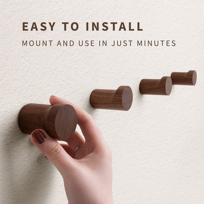 NAUMOO Natural Wooden Wall Mounted Hooks - Pack of 4 - Modern - Handmade Decorative Wood Pegs Minimalist for Hanging Hat, Coats (Black Walnut Wood)