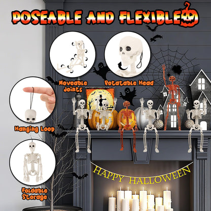 Crogift 6 PCS Skeletons for Halloween 16 Inches, Full Body Posable Hanging Skeleton with Movable Joints for Halloween Party Decor Indoor and Outdoor Spooky Scary Yard Lawn Garden Patio Haunted House