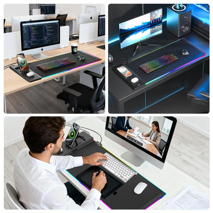 KDD RGB Mouse Pad with Wireless Charging - Desk Mat with Phone Holder and 15W Fast Charger - Gaming Mousepad with Ultra-Smooth Surface, Non-Slip Base - Keyboard Mat for Home Office Gamer Accessories