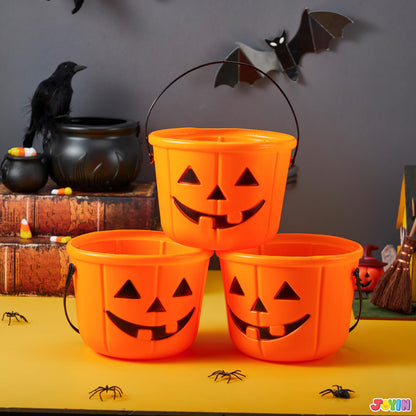 JOYIN 6PCS Halloween Trick or Treat Pumpkin Bucket, Jack O Lantern Candy Basket and Buckets for Trick or Treating, Orange Halloween Pails with Handle for Kids Party Favors Supplies Props