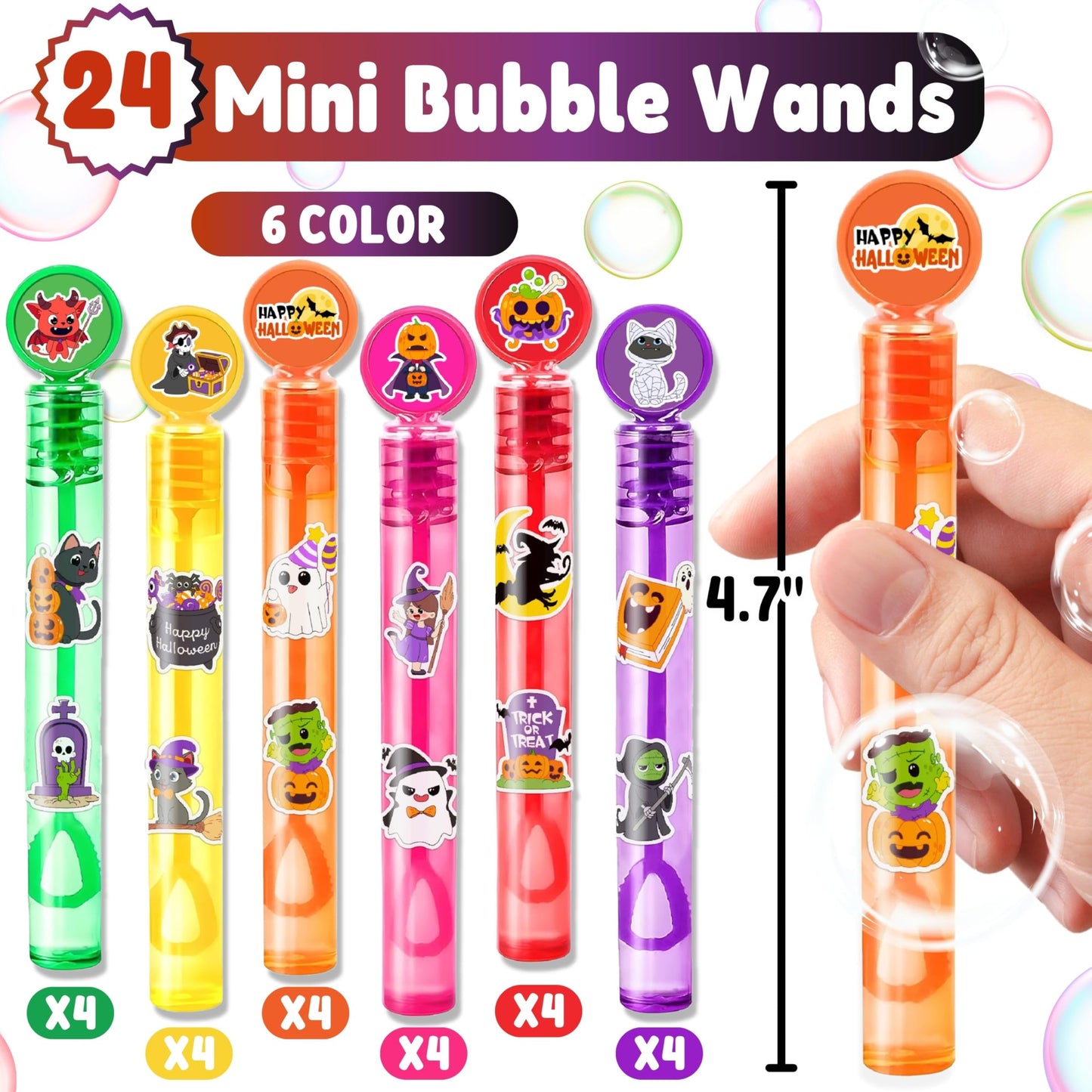 Halloween Party Favors for Kids – 24PCS Spooky-Themed Mini Bubble Wands, Great for Birthday Supplies, Piñata Fillers, Goodie Bags & Classroom Rewards