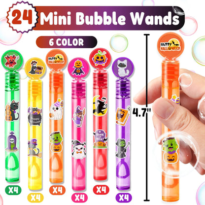 Halloween Party Favors for Kids – 24PCS Spooky-Themed Mini Bubble Wands, Great for Birthday Supplies, Piñata Fillers, Goodie Bags & Classroom Rewards