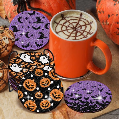 8 PCS Halloween Coasters with Holder - DIY Diamond Art Kit for Beginners, Adults, Kids (Halloween-2)
