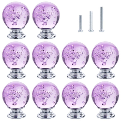 IEIK 10 PCS Crystal Cabinet Knobs Round Glass Bubbles Dresser Knobs Smooth Drawer Knobs Handle for Home, Cabinet, Drawer and Dresser Hardware with 3 Different Size Screws, 30MM (Purple)