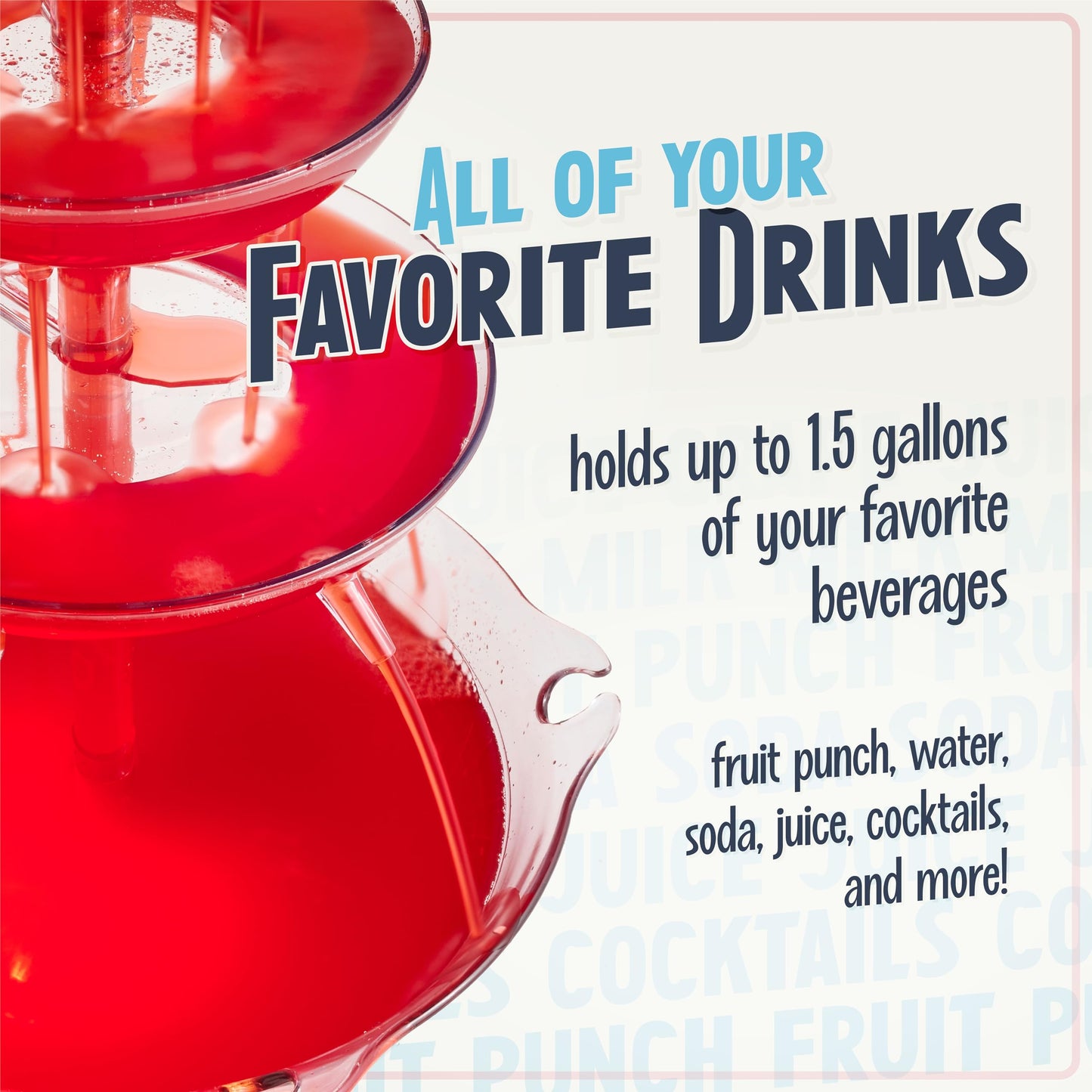 Nostalgia 3-Tier Party Fountain, Holds 1.5 Gallons, LED Lighted Base, Includes 8 Reusable Cups, 1.5 Gallon, Clear