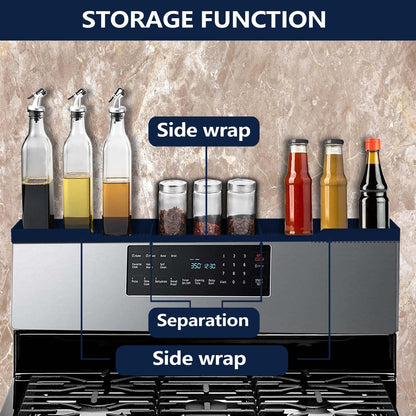 AWOKE Stove Top Shelf 30 Inch - Silicone Material Magnetic Shelf for Stove - 3 Functional Partitions Kitchen Spice Rack Organizer-Black,Kitchen Gadgets Storage Organization
