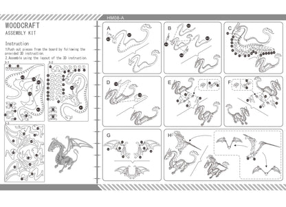 Bitopbi 3D Wooden Puzzles Laser Engraving DIY Safe Assembly Constructor Kit Toy for Teens and Adults World Animal Mechanical 3-D Models for Self-Assembly (Flying Dragon)