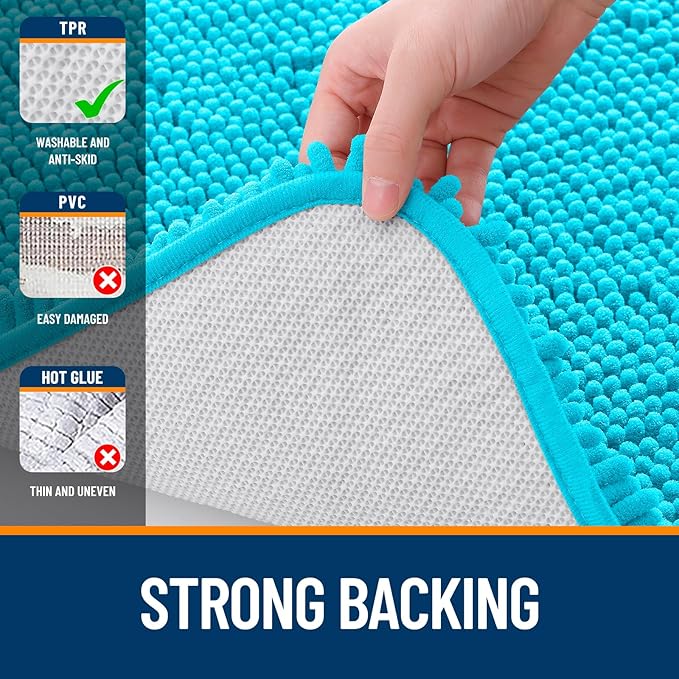 OLANLY Large Bathroom Rugs 44x32, Extra Soft Absorbent Chenille Bath Rugs, Rubber Backing Quick Dry, Machine Washable Bath Mats for Bathroom Floor, Tub and Shower, Home Decor Accessories, Aqua Sky