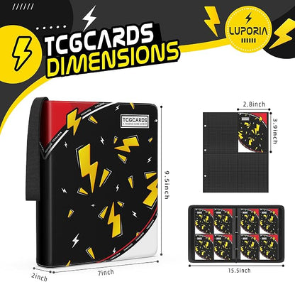 Trading Card Binder 4 Pocket,400 Pocket Card Collection Binder with 50 Removable Sleeves,PU Waterproof Top Card Book,3-Ring Zipper Collectible Trading Card Album for MTG/TCG/Card Holder Gift(Black)
