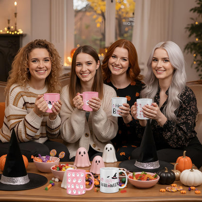 Didaey 6 Pcs Pink Halloween Mugs Cute Ghost Coffee Mug 12 oz Pink Ghostface Ceramic Cup for Girly Halloween Birthday Gifts