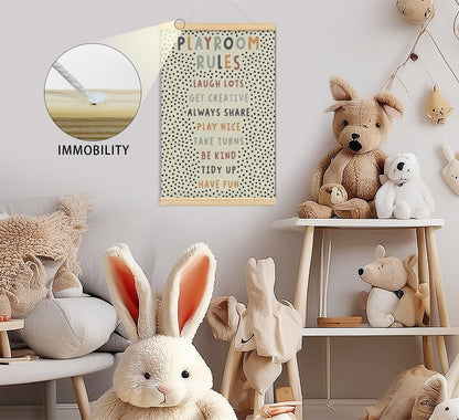 Playroom Kids Tollder Room Wall Decor, Play Room Rules Wall Decor for Kids Play Game Room Bedroom Nursery Home School Playroom Essentials, Canvas Hanging Banner Wood Poster Frameds,16x24 Inch