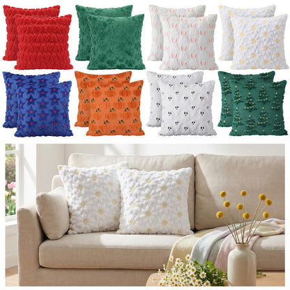Windkream 16 Pcs 4th of July Holiday Pillow Covers 18 X18 Plush Faux Fur Cushion Covers Velvet Throw Pillow Cover Bunny Sunflower Star Pillows Case for Holiday Decor