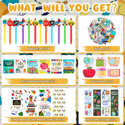 Saypacck 194 Pcs Back to School Stationery Set for Students First Day of School Essentials Includes Gift Bags Notebook Sticker Ballpoint Pen Bookmark for Classroom Gifts Rewards Prize Favors Supplies
