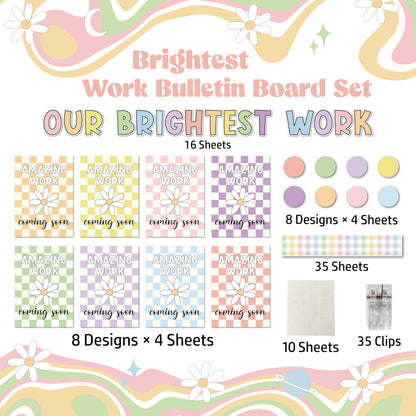 Bigerto 160 Pcs Pastel Student Work Display Bulletin Board Decoration Our Brightest Work Wow Works Cutouts with Clips Names Display Classroom Decor for Teachers Motivational Back to School Supplies