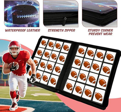 Football Card Binder 16 Pocket, Premium 1000+ Cards PU Cover Trading Sports Card Binder Side Loading Card Holder Collection Album Folders