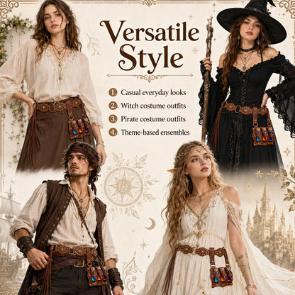 HOSEBS Renaissance Belt for Women-Medieval Belt Set with Potion Bottle,Wizard Belt for Fantasy Accessories for LARP Cosplay (Brown)