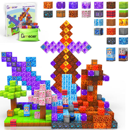 CEMECER 100PCS Magnetic Blocks, Stacking Magnetic Building Blocks Toys for Kids, Sensory Montessori Construction Game Magnetic Build Cube Tile Toys.