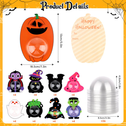 36 Set Halloween Candy Holder Cards with Clear Dome, Halloween Treat Boxes, Candy Servers,Ghost/Pumpkin/Bat Design,DIY Trick or Treat Party Favors for Kids, Classroom Prizes ,Family Gatherings(Candy Not Included)