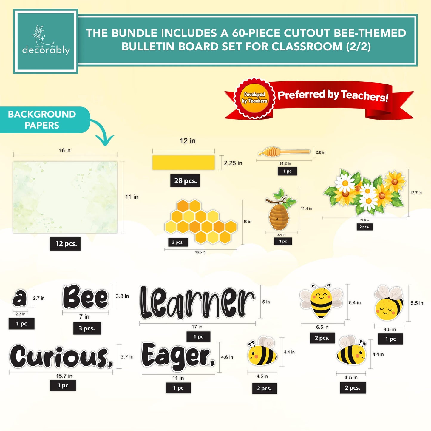 Decorably Bee-Themed Welcome Posters and Bulletin Board Decorations Set for Classroom