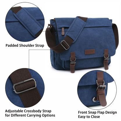 Dasein Large Vintage Canvas Messenger Shoulder Bag, Jean Blue, 15in Laptop