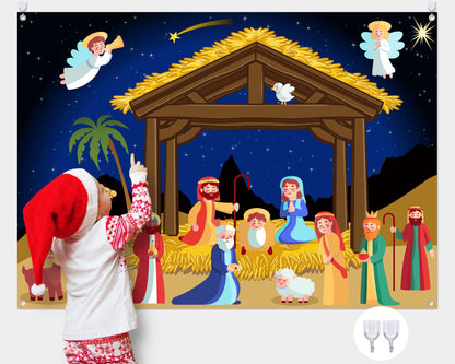 Yexiya Christmas Nativity Scene Felt Story Board Set for Toddlers Children, 3.4 Feet Nativity Crafts for Kids Preschool Sunday School Decorations Reusable Wall Hanging Gift for Boys Girls(Classic)