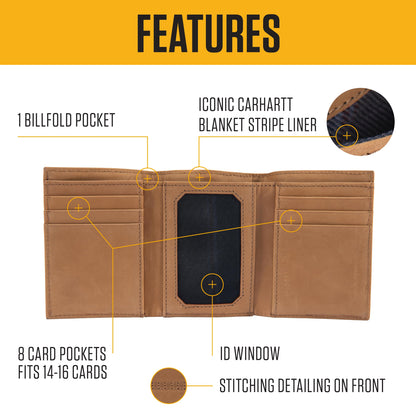 Carhartt Men’s Full Grain Saddle Leather Wallets, RFID Blocking Bifold, Trifold, and Front Pocket Options, Gifts for Men