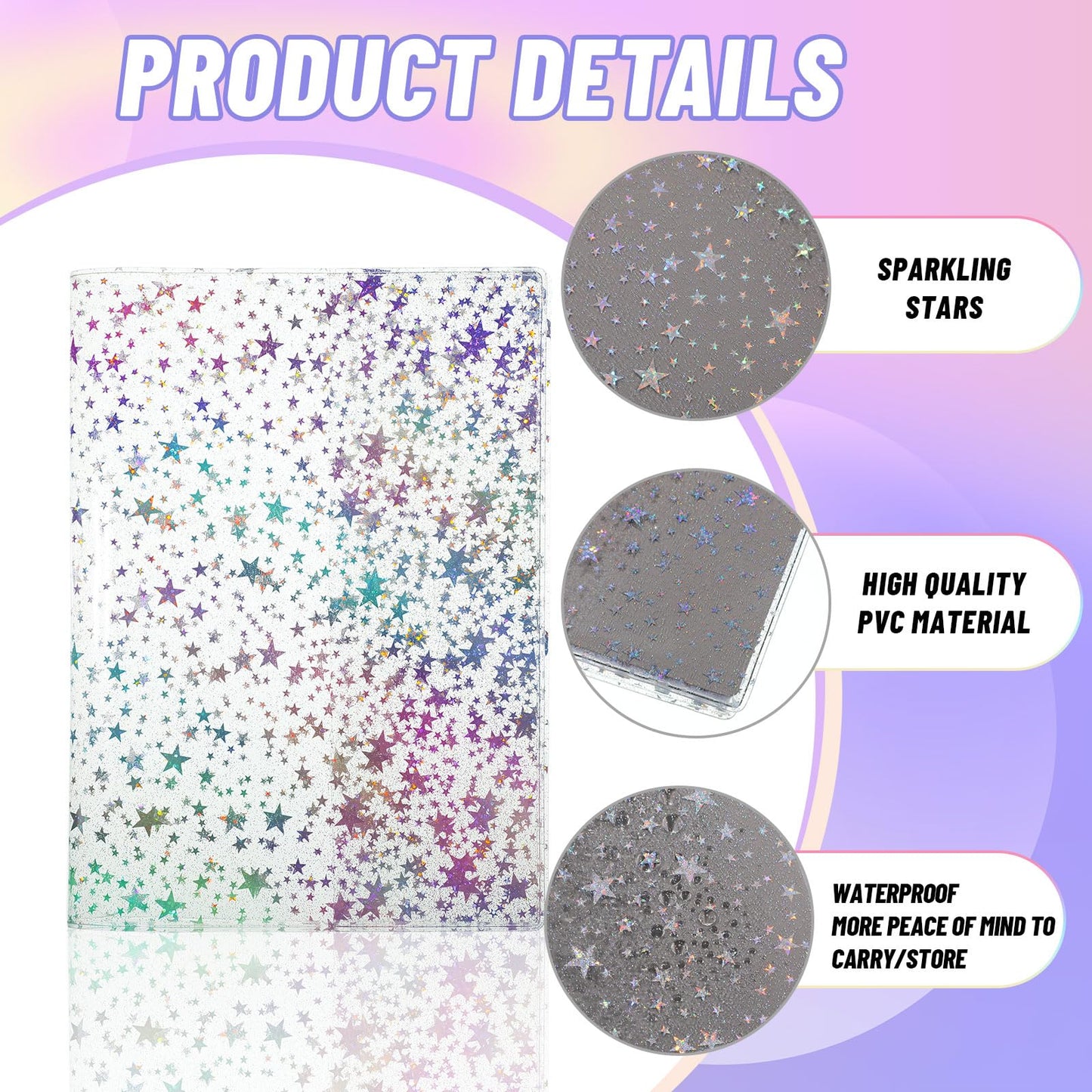 Feifeiya 2 Pcs White A5 Glitter Star Jelly Cover Transparent Planner Cover for Journal Planners and Notebooks