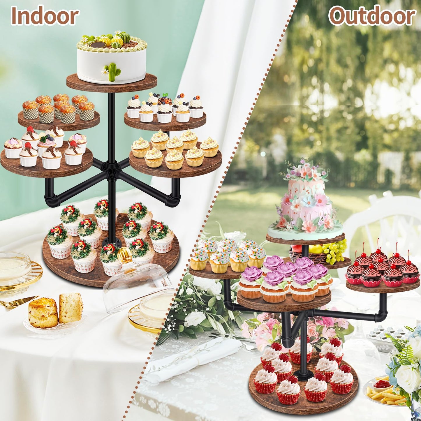 LLAXERGU Cupcake Stand, 3 Tier Cupcake Tower Large Cupcake Stand for 50 Cupcakes Wood Cake Stand Tiered Tray Stand Dessert Table Display Set Tiered Cake Stand for Party, Wedding, Birthday