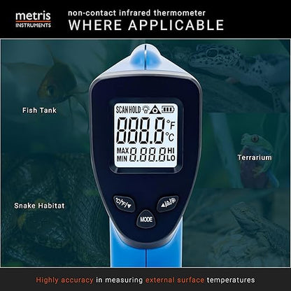 Metris Digital Infrared Thermometer for Aquarium Fish Tank, Reptile, Snake, Terrarium Accessories, Automotive, Laser Temperature Gun with 1-Point Aiming, MMM-2