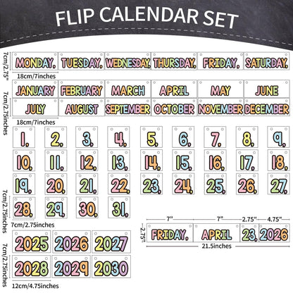 Flip Calendar Bulletin Board Set Classroom Decorations for Whiteboard with Adjustable Flip Calendar Rod Holder Date Cards Days of The Week for Classroom School Supplies(Pastel)