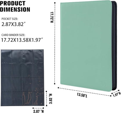 Card Binder 16 Pocket,Trading Card Binder Holds up to 1408 Cards with 44 Sleeves,Zipper Card Holder Album Compatible with TCG Card/Game Cards/Sports Card-Light green