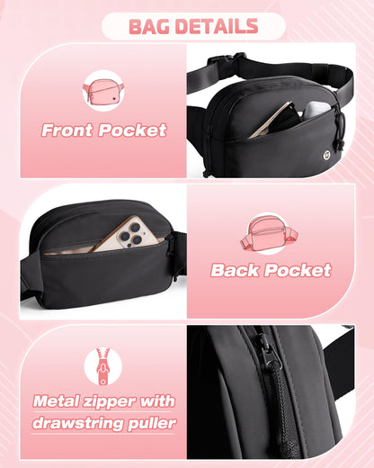 Smasrob Fanny Pack for Women, Crossbody Sling Bag Waist Bag with Multiple Pockets and Adjustable Strap, Black