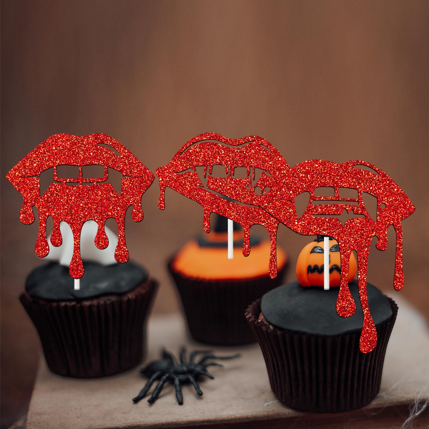 Halloween Vampire Cupcake Topper Red Have a Bite Cake Decorations 24PCS Double Sided Glitter Zombie Vampire Party Decorations Horror Theme Cake Picks for Halloween Birthday Party Supplies