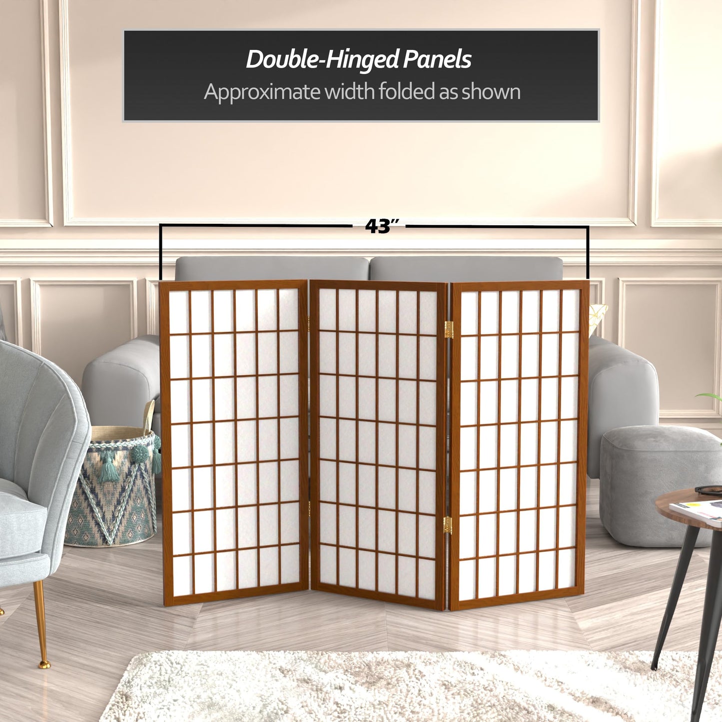 3 ft. Short Window Pane Shoji Screen - Walnut - 3 Panels