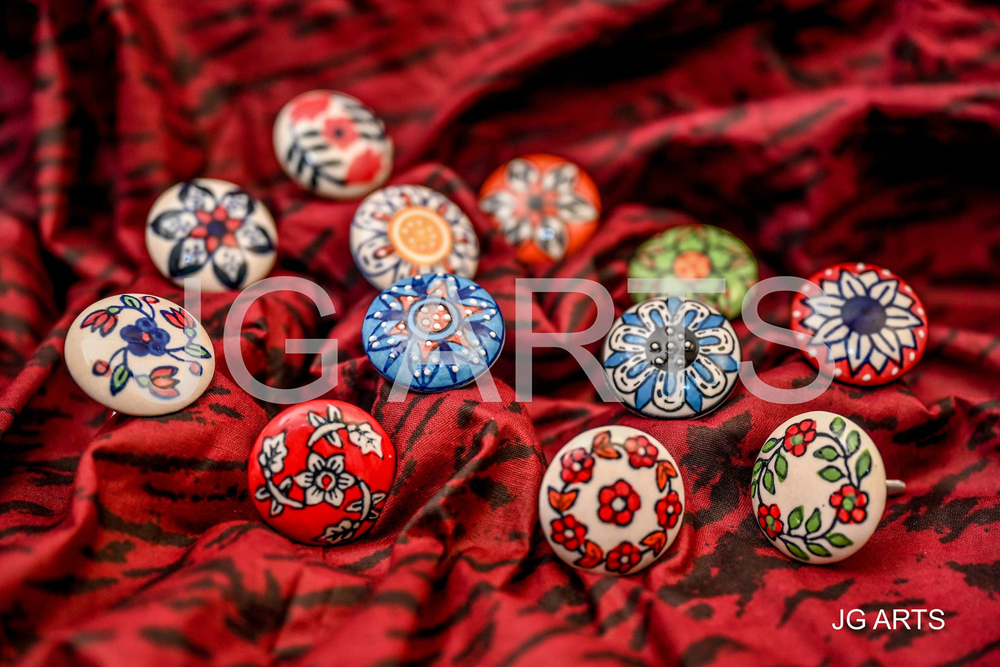 JGARTS 12 x Mix Vintage Look Flower Ceramic Knobs Door Handle Cabinet Drawer Cupboard Pull (12 Flat)