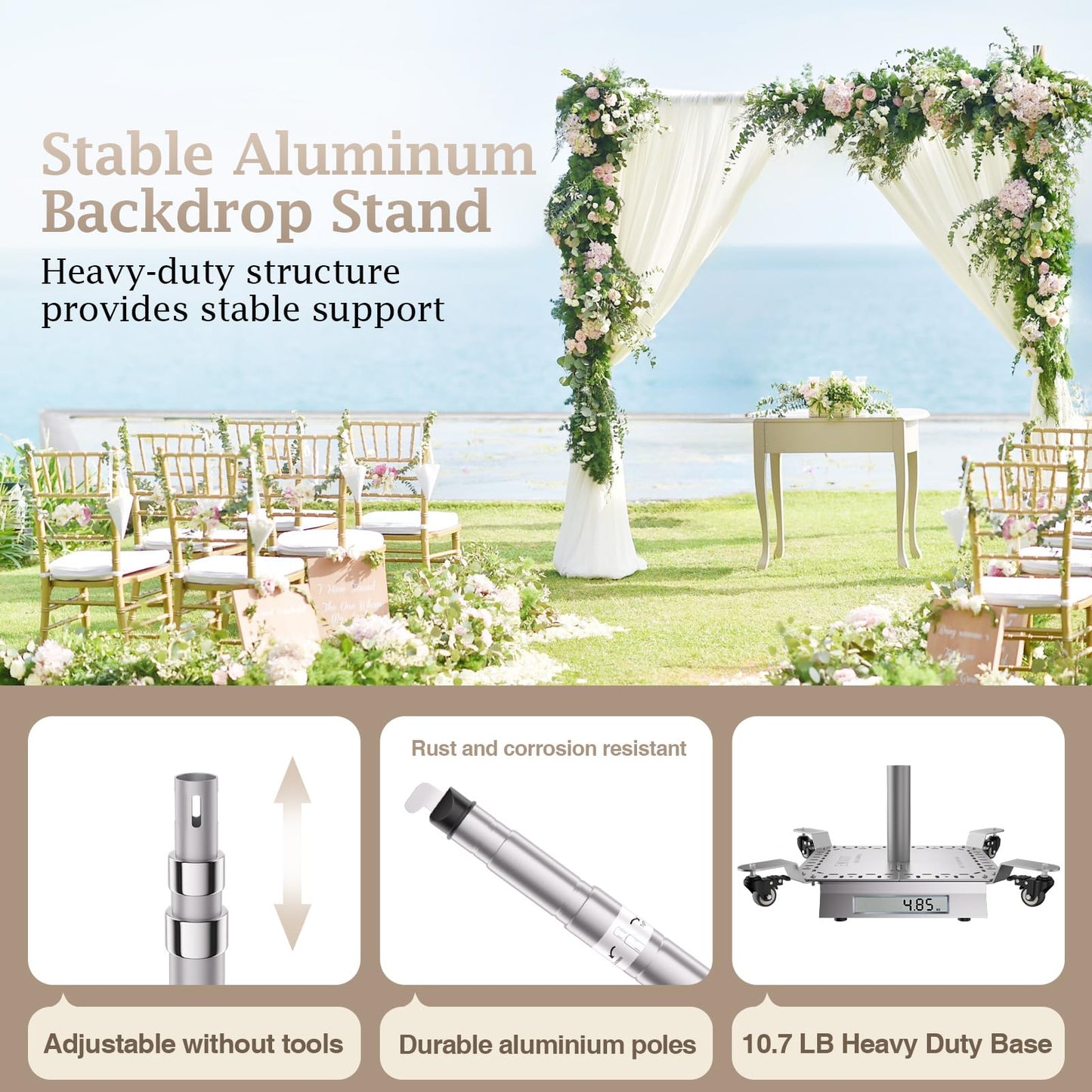 EMART Pipe and Drape Backdrop Stand Kit, Heavy Duty Adjustable Photo Background 10ftx10ft with Wheels, Metal Frame with Flat Base for Photography Wedding Party Decorations