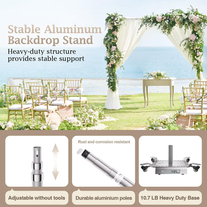 EMART Pipe and Drape Backdrop Stand Kit, Heavy Duty Adjustable Photo Background 10ftx10ft with Wheels, Metal Frame with Flat Base for Photography Wedding Party Decorations