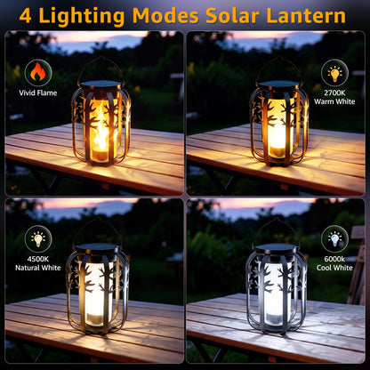 Ollny 2 Pack Solar Lanterns Outdoor Waterproof, Upgraded Flickering Flame Solar Lights Outdoor, Dual Charging (USB/Solar), 4 Modes Hanging Solar Lantern for Yard Patio Path Tree Garden Decor