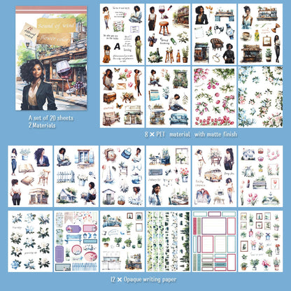 Dizdkizd Pre-Cut Journaling Sticker Book, 20 Sheets - 270 PCS Fashion Colored Women Planner Decals, PET & Paper Scrapbook Sticker Set Bullet Junk Journal Supplies