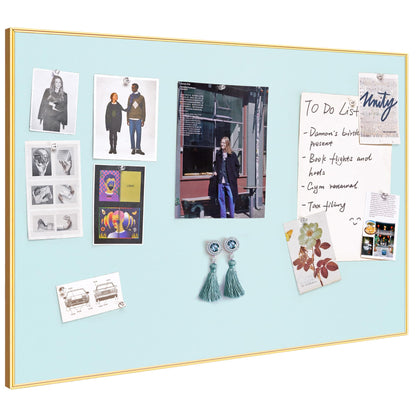 Lightomorrow Bulletin Board 30 x 20 inches, Light Blue Pin Board, Golden Aluminum Framed Fabric Cork Board with 10 Push Pins