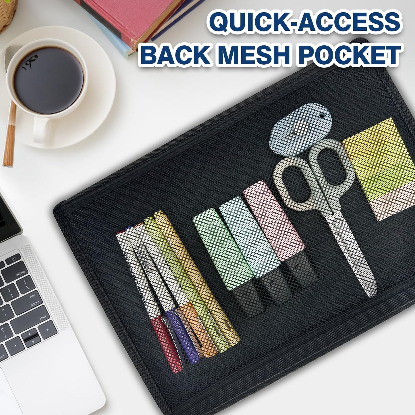 H4D 13-Pocket Accordion File Organizer with Mesh Pocket, Expanding File Folder with Tabs, Expandable Document Organizer for Home Office School, Letter Size, Black