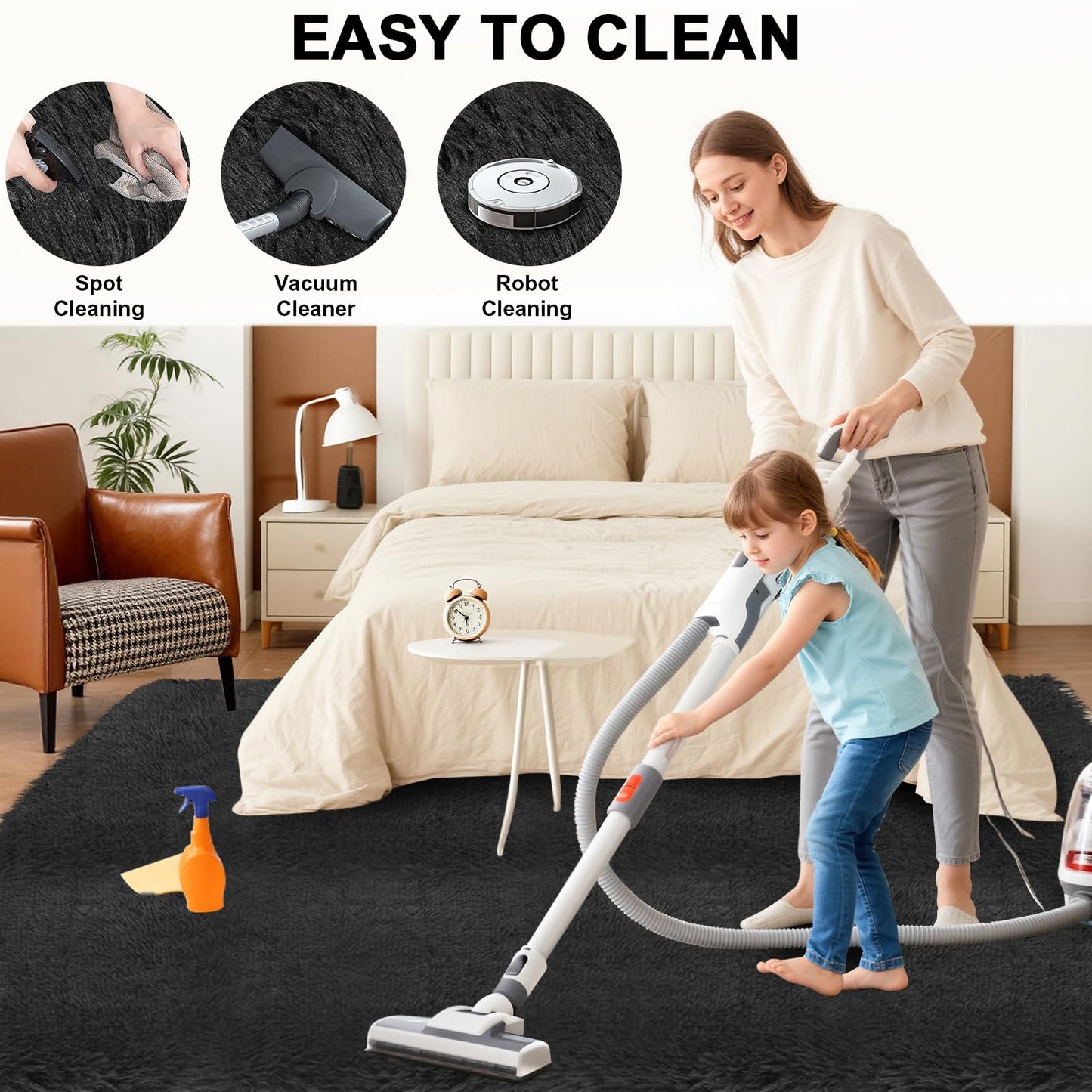 Black Shaggy Area Rug for Living Room Bedroom, Ultra Soft Fluffy Fuzzy Furry Rugs 4x6 ft, Upgrade Non-Slip Plush Shag Bedside Rug, Indoor Floor Carpet for Kids Girls Boys, Dorms, Nursery, Home Decor