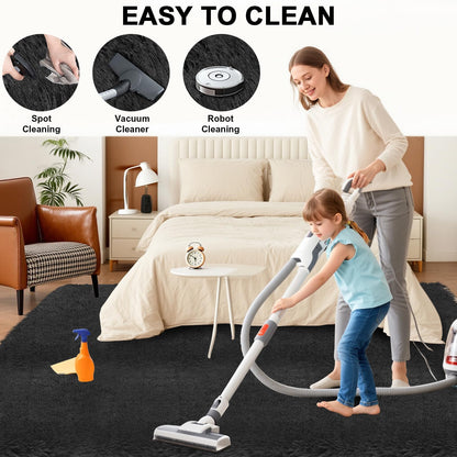 Black Shaggy Area Rug for Living Room Bedroom, Ultra Soft Fluffy Fuzzy Furry Rugs 4x6 ft, Upgrade Non-Slip Plush Shag Bedside Rug, Indoor Floor Carpet for Kids Girls Boys, Dorms, Nursery, Home Decor