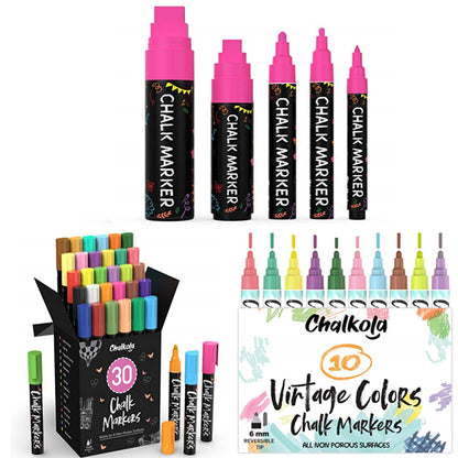 5 Pink + 30 Patel, Neon 6mm + 10 Vintage 6mm Chalk Markers Bundle
