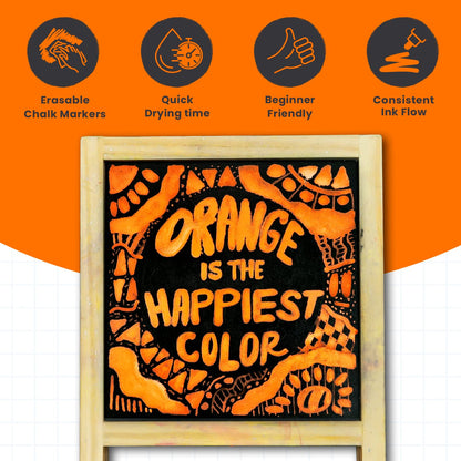 5 Orange Chalkboard Chalk Markers - Orange Dry Erase Markers for Blackboard, Chalkboard Signs, Windows, Glass | Variety Pack - Fine & Jumbo Size Ink Pen (1mm, 3mm, 6mm, 10mm, 15mm)