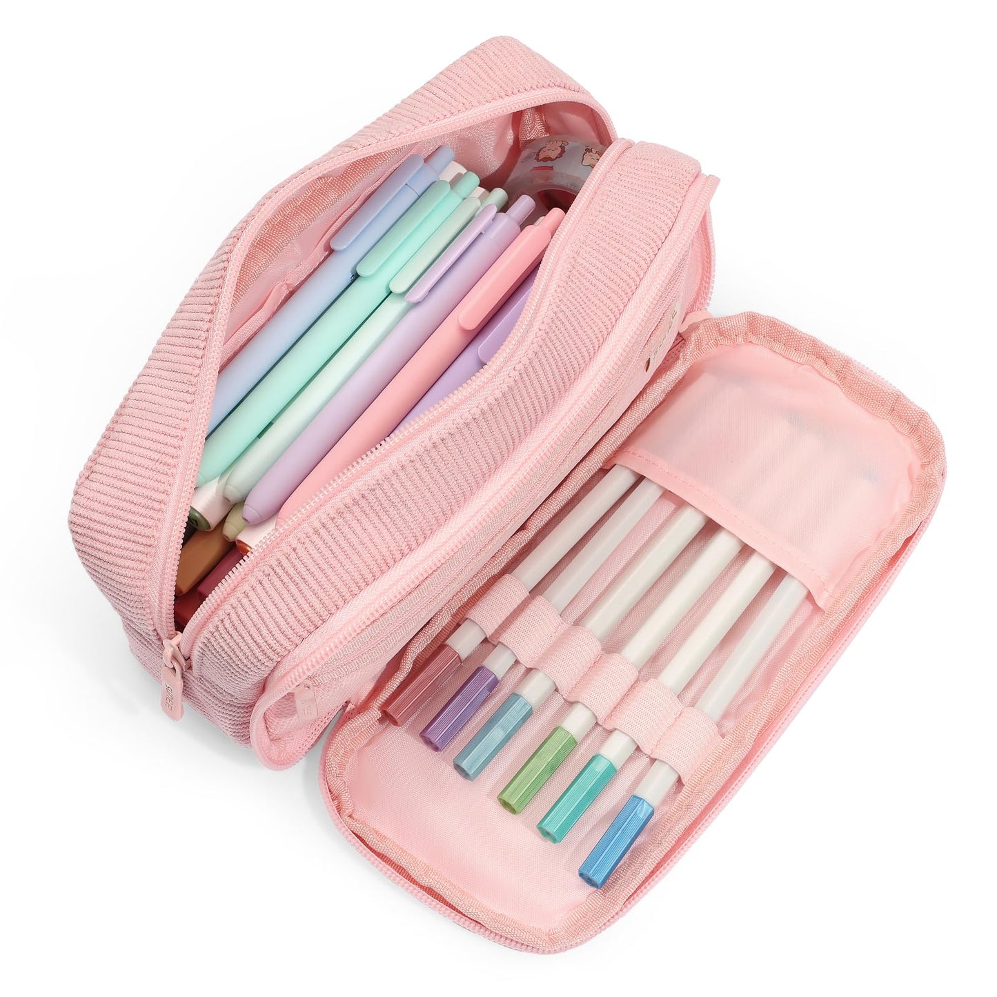 SUNEE Pencil Case, Large Capacity Pencil Pouch, Aesthetic Big Pen Bag, Soft Corduroy Pen Box for Office Stationery Organizer School Supplies Multifunctional for Teen Boys Girls Women Men, Soft Pink