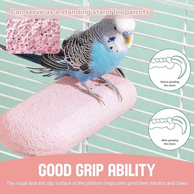 4PCS Bird Beak Grinding Stone,Bird Parrot Cage Perch Stand Platform Foot Claws Trimmer Chewing Toys,Washable Cage Furniture for Small Medium Bird,Budgies, Parakeets, Cockatiels, Conures(Pumice)