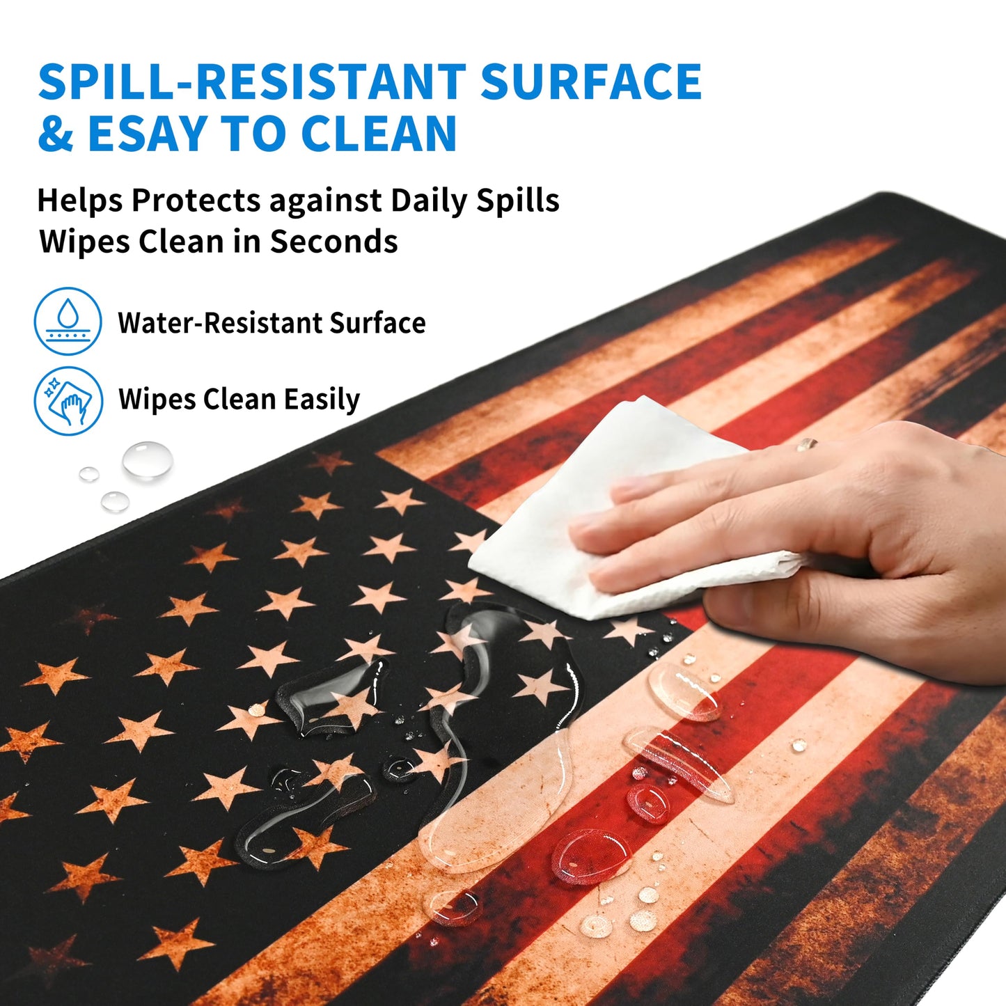 Extended American Flag Desk Mat, XXL Large Gaming Mouse Pad, Vintage Retro Style Stitched Edges Waterproof with Non-Slip Rubber Base for Computer Keyboard Laptop Work Home Office 35.4"x15.7"